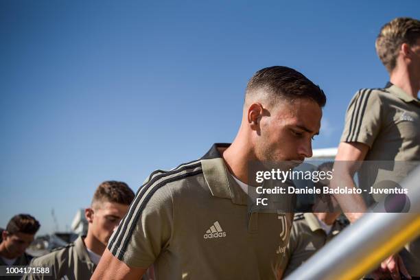 Juventus player Mattia De Sciglio departs for the summer tour 2018 on July 23, 2018 in Turin, Italy.