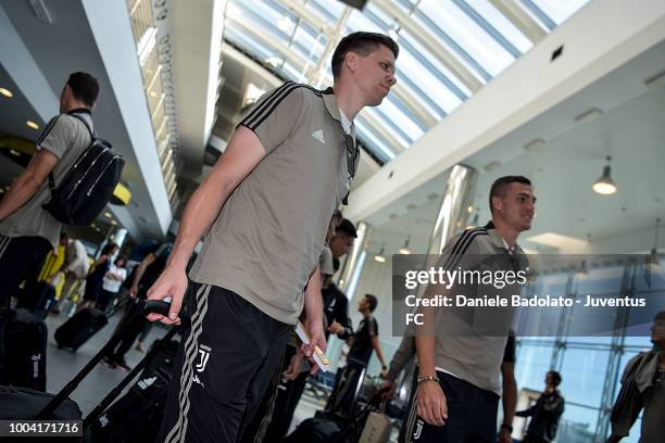 Juventus player Wojciech Szczesny departs for the summer tour 2018 on July 23, 2018 in Turin, Italy.