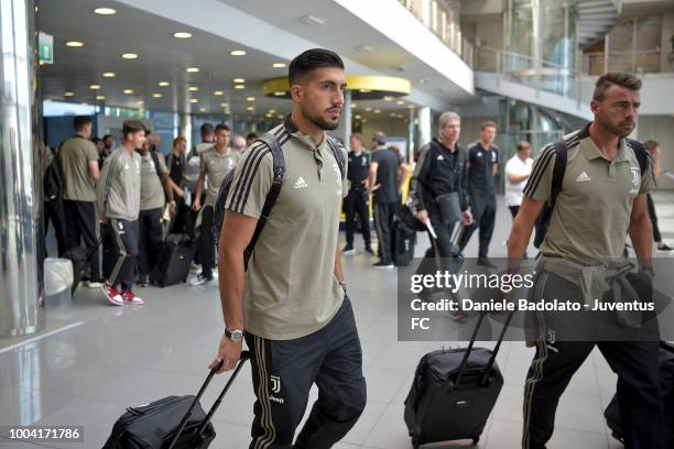 Juventus player Emre Can departs for the summer tour 2018 on July 23, 2018 in Turin, Italy.