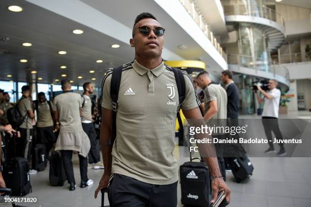 Juventus player Alex Sandro departs for the summer tour 2018 on July 23, 2018 in Turin, Italy.