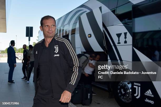 Juventus player Massimiliano Allegri departs for the summer tour 2018 on July 23, 2018 in Turin, Italy.