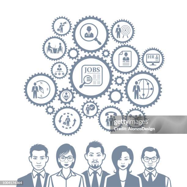 human resources concept - face lifting stock illustrations