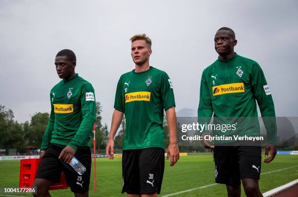 LMamadou Doucoure, Nico Elvedi and Denis Zakaria during a Training Session at Borussia Moenchengladbach Training Camp at Stadion am Birkenmoos on...