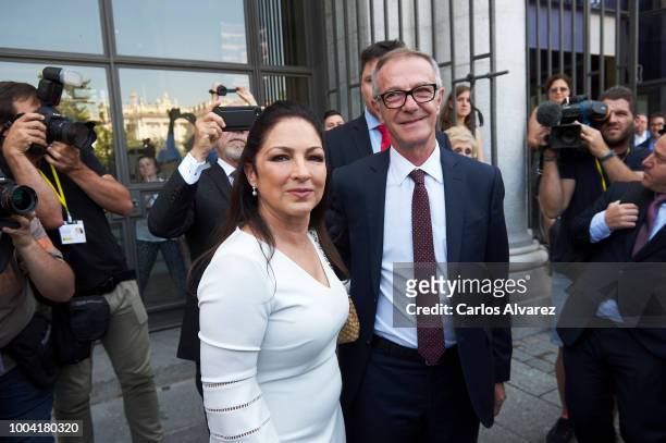 Singer Gloria Estefan receives the Golden Medal to the Merit in Fine Arts from Spanish Minister of Culture Jose Guirao at the Royal Theater on July...