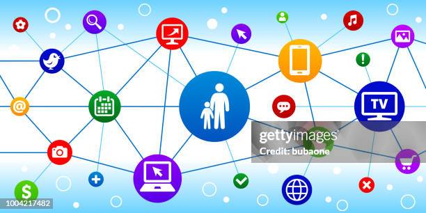 family internet communication technology triangular node pattern background - tv family stock illustrations