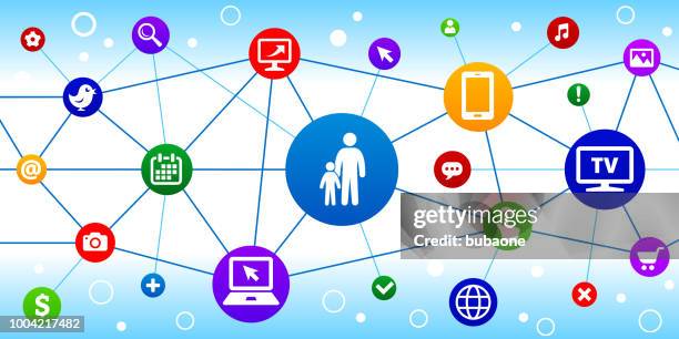 family internet communication technology triangular node pattern background - parent computer stock illustrations