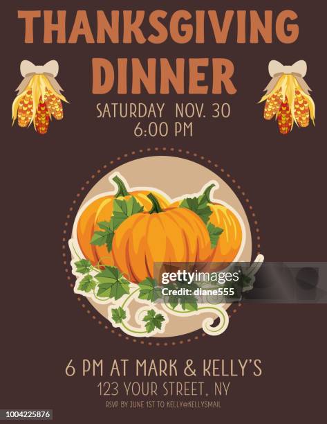 autumn thanksgiving dinner invitation template - invitational stock illustrations