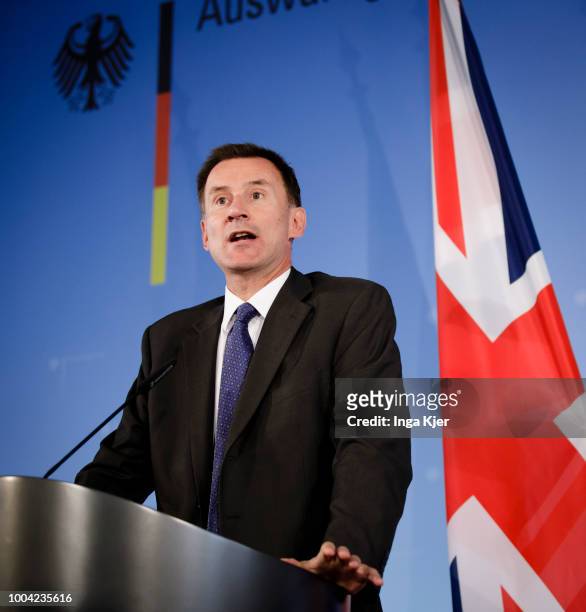 Berlin, Germany Jeremy Hunt, British Foreign Secretary, meets German Foreign Minister on July 23, 2018 in Berlin, Germany. He gives a press...