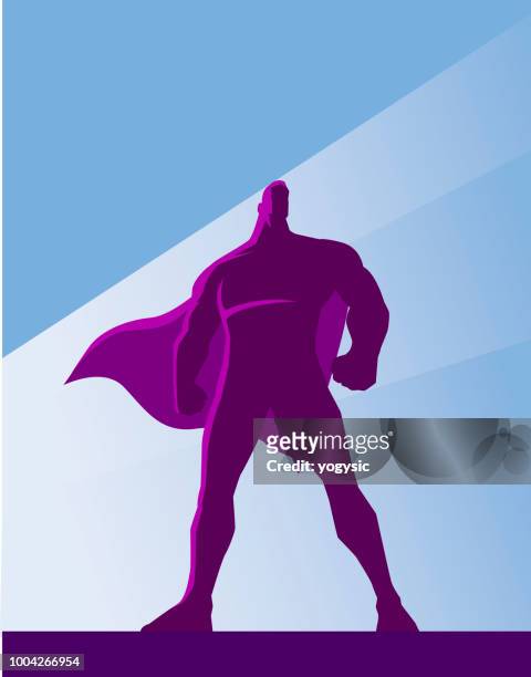vector retro superhero silhouette - below stock illustrations