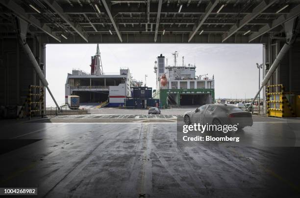 New Volvo Car AB automobile disembarks roll-on roll-off vessel Delphine, operated by Cldn Ro-Ro SA, the Port of Killingholme in Killlingholme, U.K.,...