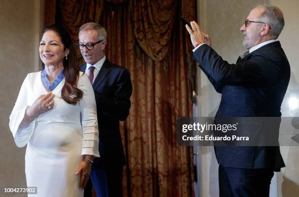 Singer Gloria Estefan accompanied by her husband Emilio Estefan , receives the Gold Medal of Merit in the Fine Arts from Spanish Minister of Culture...