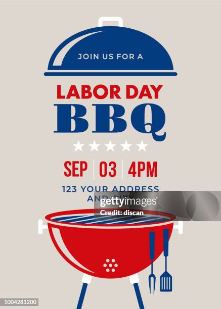 labor day bbq party invitation - labor day stock illustrations