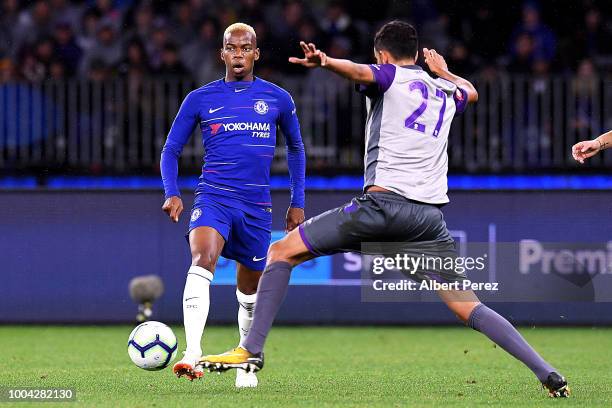 Charly Musonda of Chelsea passes the ball during the international friendly between Chelsea FC and Perth Glory at Optus Stadium on July 23, 2018 in...