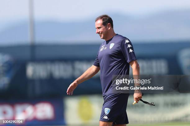 Lamberto Zauli manager of Empoli FC U19 look on during training session on July 23, 2018 in Empoli, Italy.