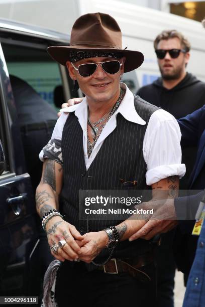 Johnny Depp seen leaving The Abbey Road Studios after watching a Paul McCartney secret gig on July 23, 2018 in London, England.