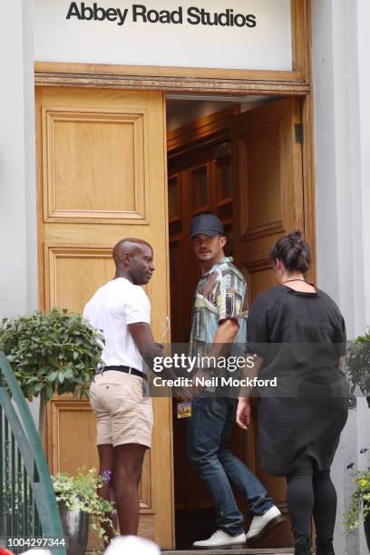 Orlando Bloom seen arriving at the Abbey Road Studios after watching a Paul McCartney secret gig on July 23, 2018 in London, England.