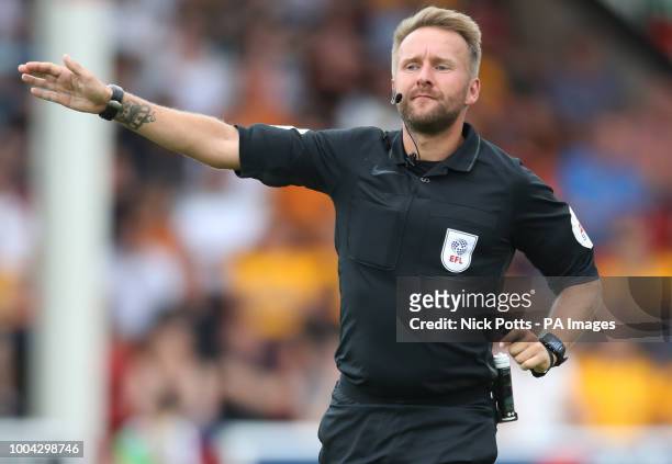 Referee Oliver Langford during a pre season friendly match at the Banks's Stadium, Walsall.