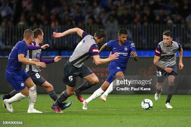 Emerson of Chelsea controls the ball during the international friendly between Chelsea FC and Perth Glory at Optus Stadium on July 23, 2018 in Perth,...