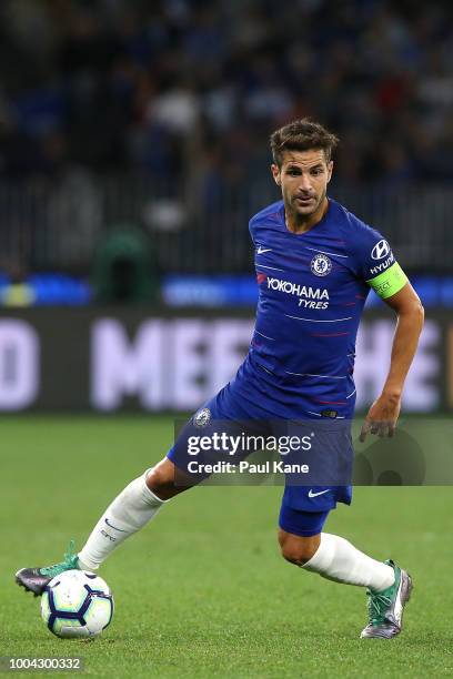 Cesc Fabregas of Chelsea controls the ball during the international friendly between Chelsea FC and Perth Glory at Optus Stadium on July 23, 2018 in...