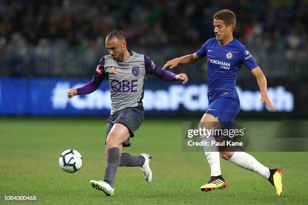 Ivan Franjic of the Glory controls the ball against Mario Pasalic of Chelsea during the international friendly between Chelsea FC and Perth Glory at...