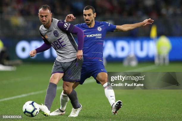 Ivan Franjic of the Glory controls the ball against Davide Zappacosta of Chelsea during the international friendly between Chelsea FC and Perth Glory...