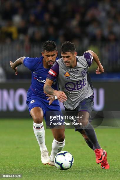 Fabio Ferreira of the Glory controls the ball against Emerson of Chelsea during the international friendly between Chelsea FC and Perth Glory at...