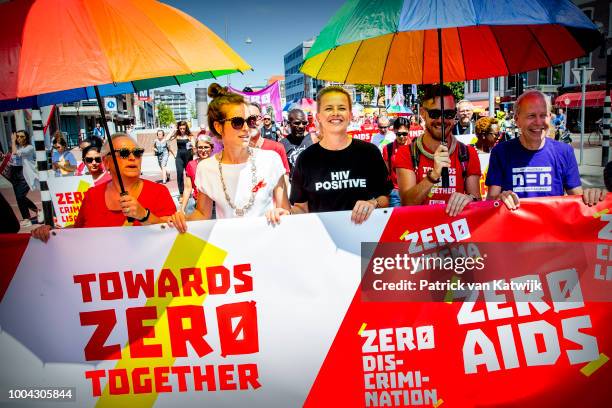 Princess Mabel of The Netherlands attends a protest march during the International Aids conference in the Rai on July 23, 2018 in Amsterdam,...