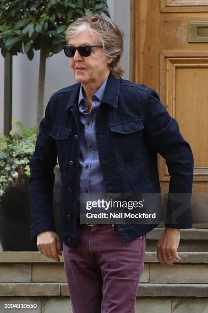 Paul McCartney seen leaving the Abbey Road Studios after performing a secret gig on July 23, 2018 in London, England.