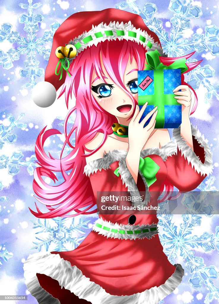 Chica De Anime De Navidad De Kawaii Ilustración de stock - Getty Images