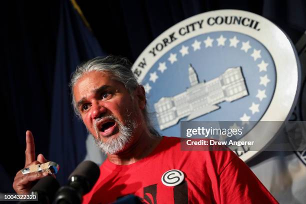Ravi Ragbir, executive director of the New Sanctuary Coalition, speaks during an advocacy rally and press conference in support of Pablo...