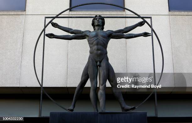 Enzo Plazotta's 'Homage To Leonardo: Vitruvian Man' sculpture stands outside the Medical Forum Building in Birmingham, Alabama on July 5, 2018....