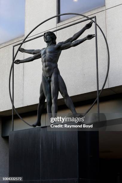 Enzo Plazotta's 'Homage To Leonardo: Vitruvian Man' sculpture stands outside the Medical Forum Building in Birmingham, Alabama on July 5, 2018....