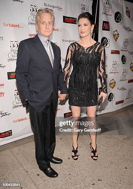 Actors Michael Douglas and Catherine Zeta Jones arrive at the 55th Annual Drama Desk Awards at the FH LaGuardia Concert Hall at Lincoln Center on May...