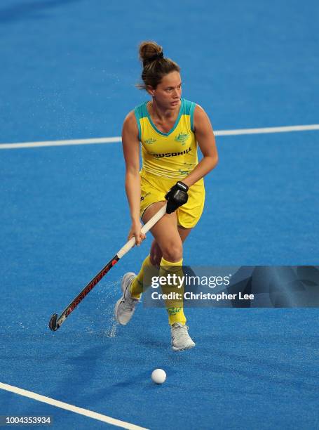 Brooke Peris of Australia in action during the Pool D game between Australia and Japan of the FIH Womens Hockey World Cup at Lee Valley Hockey and...