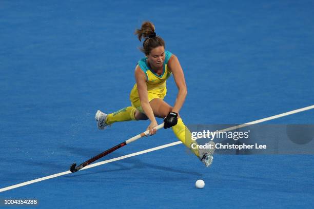 Brooke Peris of Australia in action during the Pool D game between Australia and Japan of the FIH Womens Hockey World Cup at Lee Valley Hockey and...