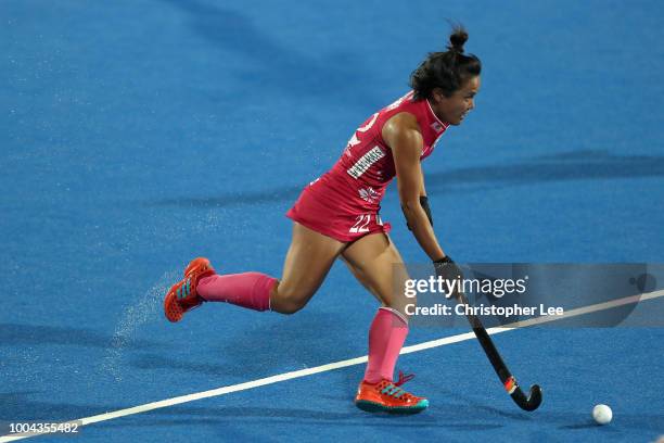 Motomi Kawamura of Japan in action during the Pool D game between Australia and Japan of the FIH Womens Hockey World Cup at Lee Valley Hockey and...