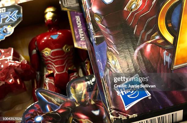 The Hasbro logo is displayed on Marvel Iron Man toys at a Target store on July 23, 2018 in San Rafael, California. Hasbro Inc. Reported better than...
