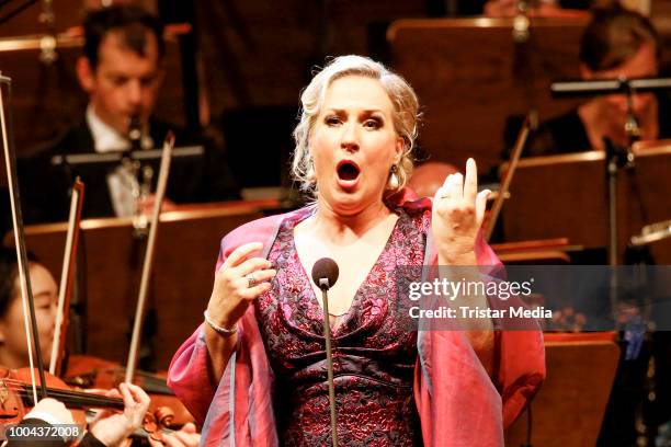 Diana Damrau performs on stage at the opera gala during the Thurn & Taxis Castle Festival 2018 on July 22, 2018 in Regensburg, Germany.