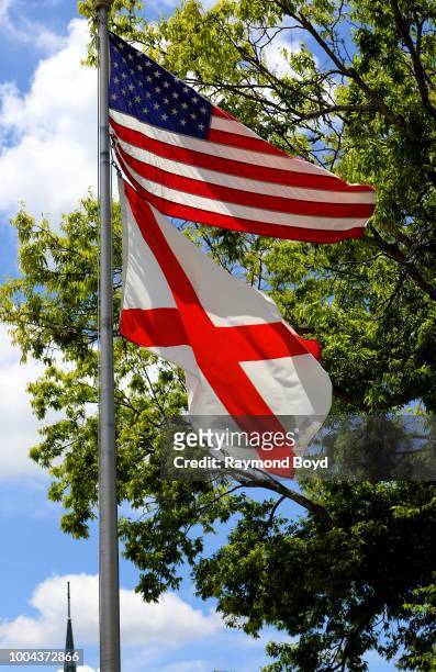 United States Flag and Alabama State Flag flies downtown in Montgomery, Alabama on July 6, 2018.