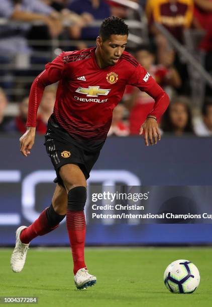 Chris Smalling of Manchester United controls the ball during the International Champions Cup game against Club America at the University of Phoenix...