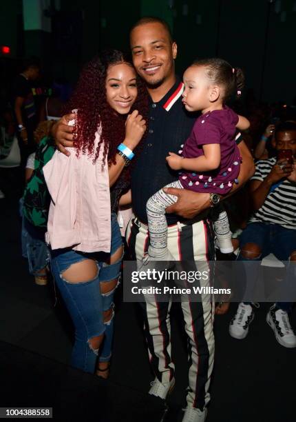 Deyjah Harris, Tip 'T.I.' Harris and Heiress Harris attend 'The Grand Hustle' Exclusive Viewing Party at at The Gathering Spot on July 19, 2018 in...