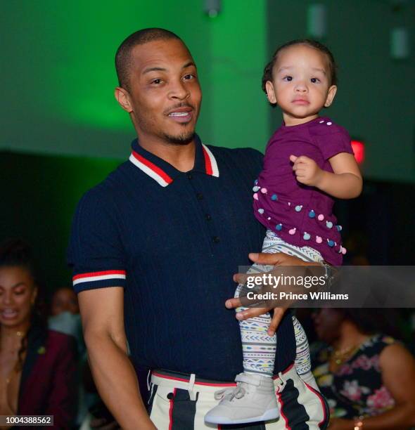 Rapper/actor Tip 'T.I.' Harris and Heiress Harris attend 'The Grand Hustle' Exclusive Viewing Party at at The Gathering Spot on July 19, 2018 in...