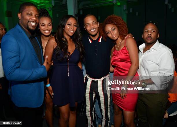 George Ray, Krystal Garner, Rapper/actor Tip 'T.I.' Harris, Jillian Miller and Ivan Parker attend 'The Grand Hustle' Exclusive Viewing Party at at...