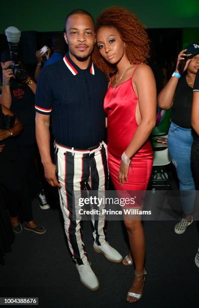 Rapper/actor Tip 'T.I.' Harris and Jillian Miller attend 'The Grand Hustle' Exclusive Viewing Party at at The Gathering Spot on July 19, 2018 in...