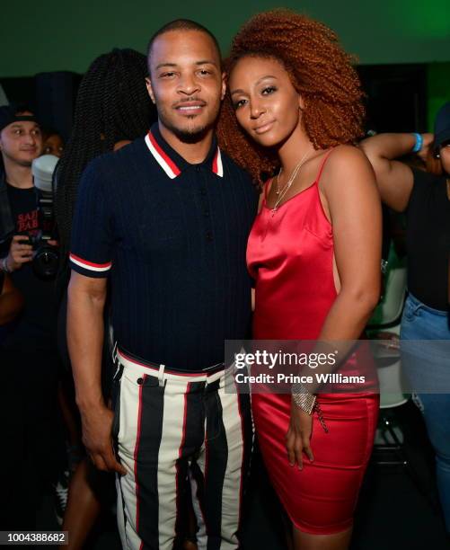 Rapper/actor Tip 'T.I.' Harris and Jillian Miller attend 'The Grand Hustle' Exclusive Viewing Party at at The Gathering Spot on July 19, 2018 in...