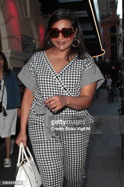 Mindy Kaling seen out and about in Soho on July 23, 2018 in London, England.