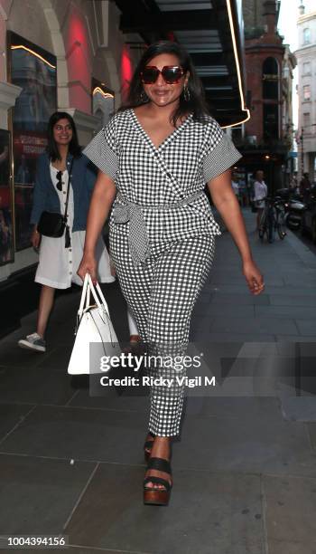 Mindy Kaling seen out and about in Soho on July 23, 2018 in London, England.