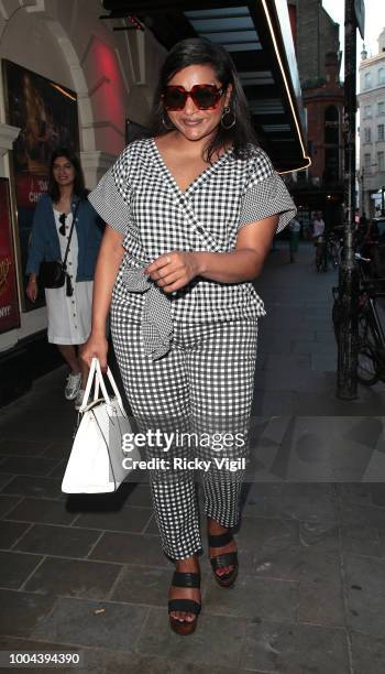 Mindy Kaling seen out and about in Soho on July 23, 2018 in London, England.