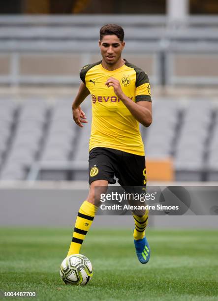 Achraf Hakimi of Borussia Dortmund in action during a training session at the Heinz Field stadium during Borussia Dortmund US Tour 2018 on July 23,...