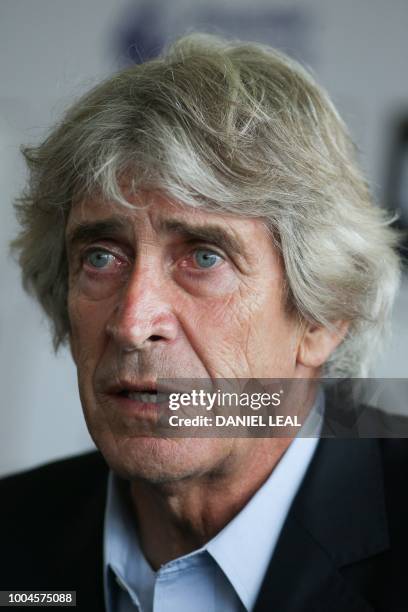 West Ham United's Chilean manager Manuel Pellegrini attends a press conference at the unveiling of the club's new manager and newly signed players,...